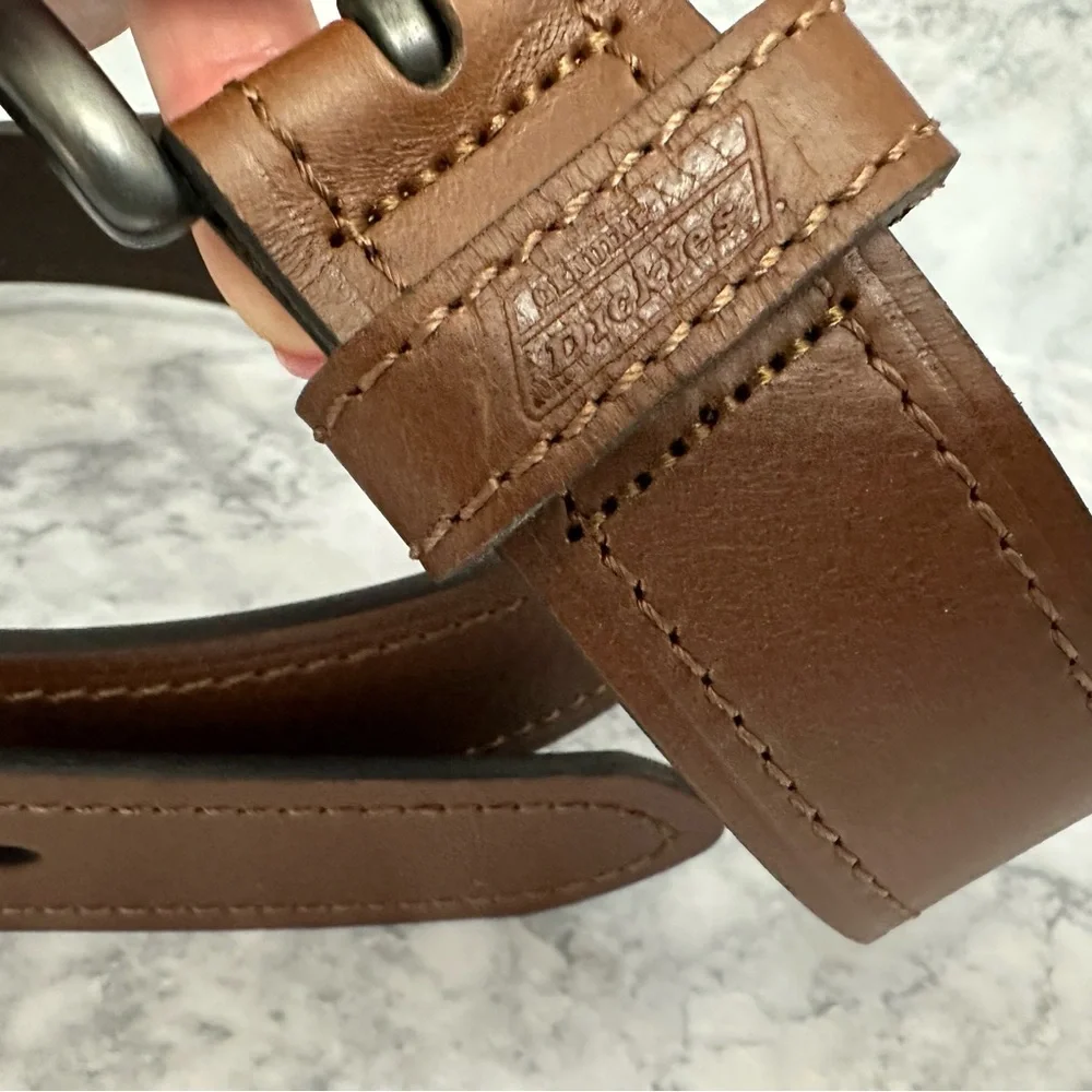 Dickies Belt 50-52 Brown Leather Contrast Stitch Gunmetal Buckle Casual Workwear